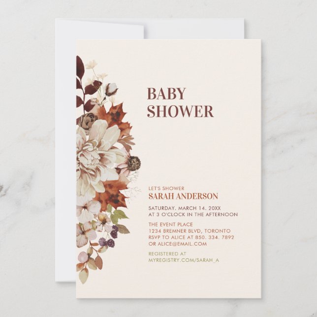Invitation Automne Rustique Automne Floral Baby shower Invita (Devant)