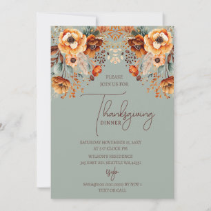 Invitation Automne Rustique Automne Floral Thanksgiving Dîner