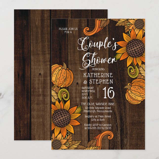 Invitation Automne Rustique | Autumn Sunflowers Couple's Show (Devant / Derrière)