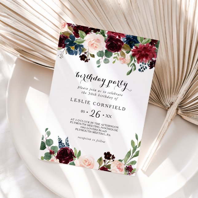 Invitation Automne Rustique Bourgogne 50E Anniversaire Fête (Créateur téléchargé)