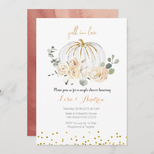 Invitation Automne rustique de citrouille dans la douche de (Devant / Derrière)