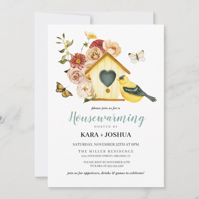 Invitation Automne Rustique Floral Bird House Ménage (Devant)