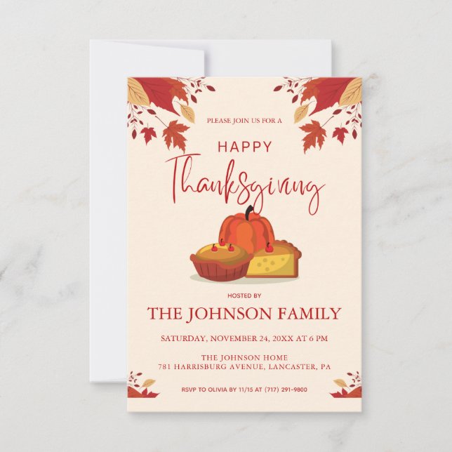 Invitation Automne Rustique Floral Citrouille Thanksgiving Dî (Devant)