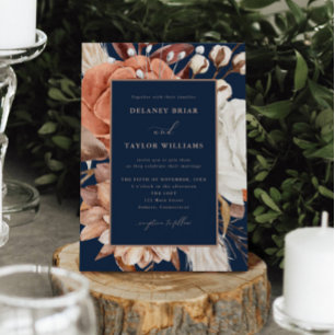 Invitation Automne Rustique Floral, Mariage bleu foncé encadr