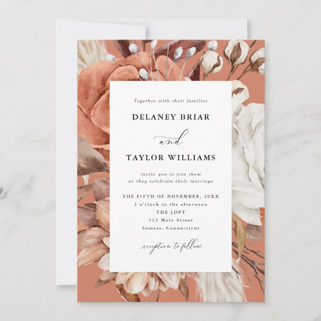 Invitation Automne Rustique Floral, Mariage en terre cuite en (Devant)