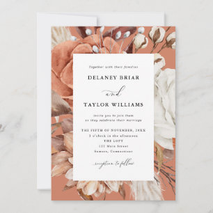 Invitation Automne Rustique Floral, Mariage en terre cuite en