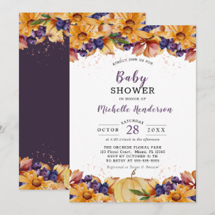 Invitation Automne Rustique floral violet Baby shower Invitat