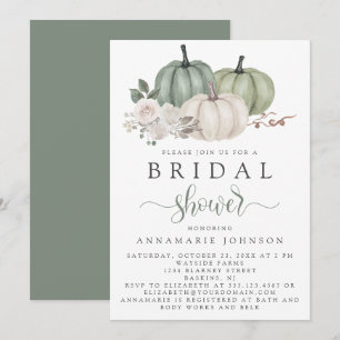 Invitation Automne Sage vert et blanc Citrouille Floral Bride