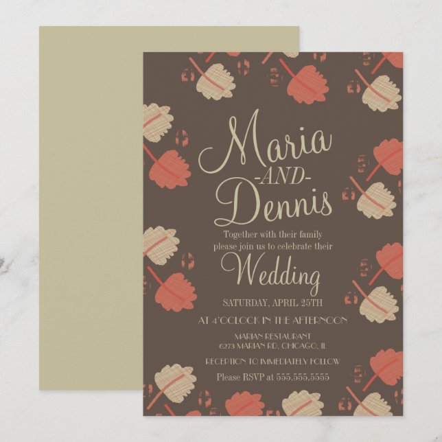 Invitation Automne simple Terracotta Nuetral Feuille Mariage (Devant / Derrière)