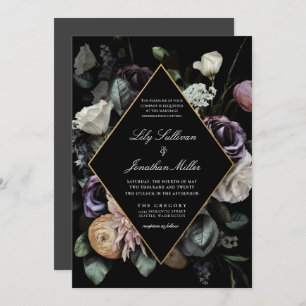 Invitation Automne Sombre Moody Cadre Floral Violet Mariage