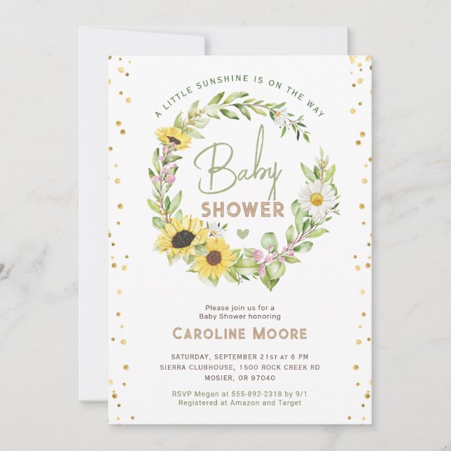 Invitation Automne Sunflower Sunshine Baby shower Jaune (Devant)