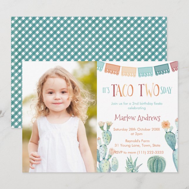 Invitation Automne Taco Deux Jours Fête 2 Anniversaire Photo (Devant / Derrière)
