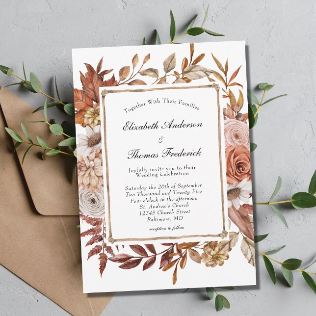 Invitation Automne Terracotta Boho Floral Mariage moderne (Créateur téléchargé)