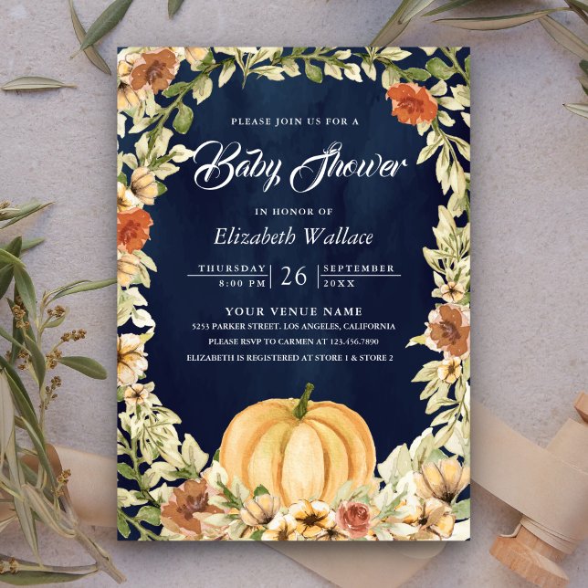 Invitation Automne Terre Florale Citrouille Baby shower de la (Créateur téléchargé)
