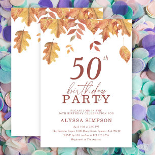 Invitation Automne tombant feuille 50e anniversaire Invitatio