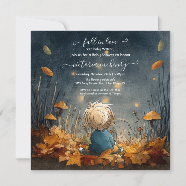 Invitation Automne Tombe amoureux luciole baby shower de prai (Devant)