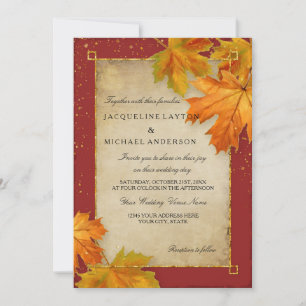 Invitation Automne Tomber Feuilles Feuilles Élégant Mariage