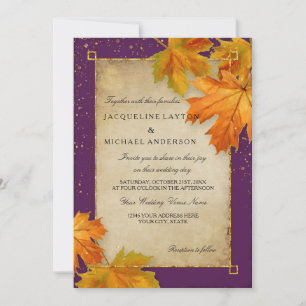 Invitation Automne Tomber Feuilles Feuilles Élégant Mariage
