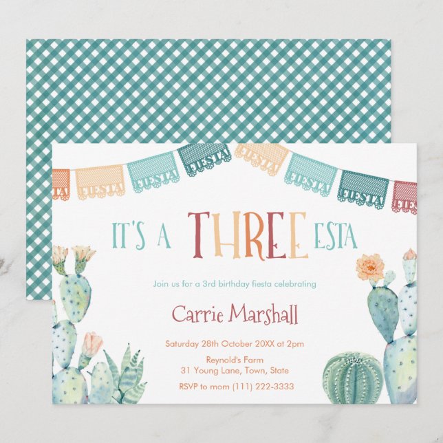 Invitation Automne Trois-ESTA Fille 3ème anniversaire fête Fi (Devant / Derrière)