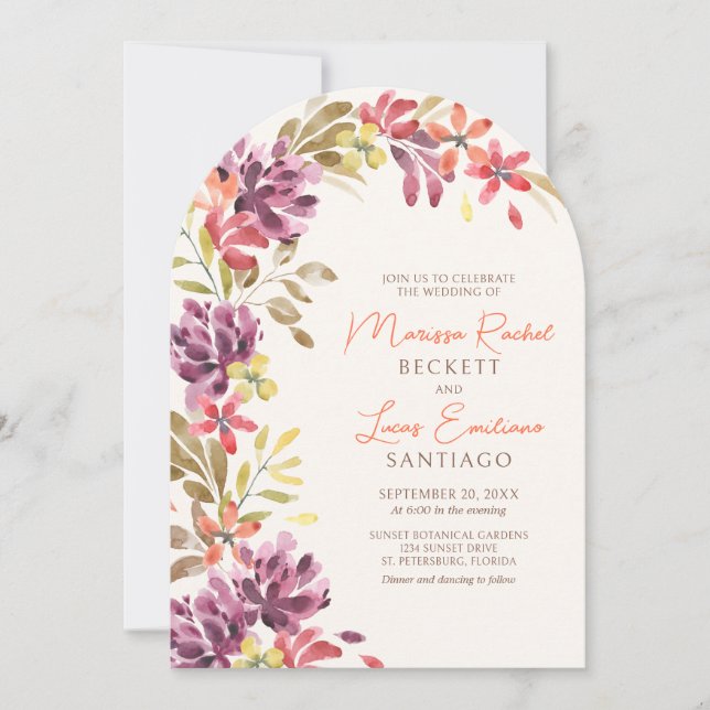 Invitation Automne Tropical Floral Abstrait Arch Mariage (Devant)