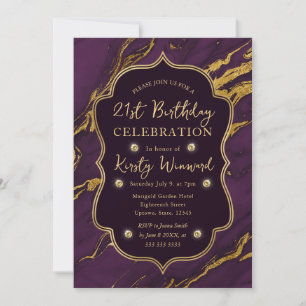 Invitation Automne Violet et Or 21e Anniversaire Marbre