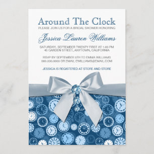 Invitation Autour De La Fête des mariées Bleue Horloge Invita