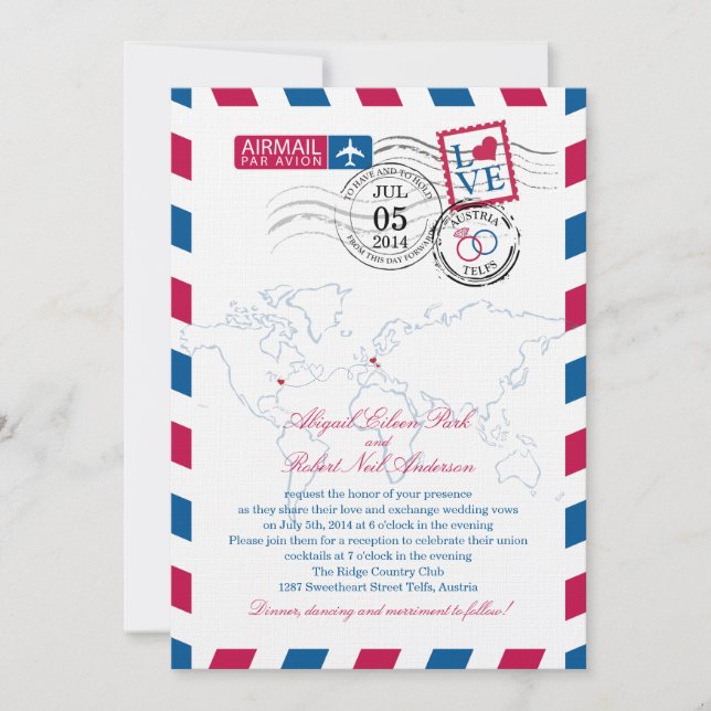 Invitation Autriche Airmail Mariage de coeur (Devant)