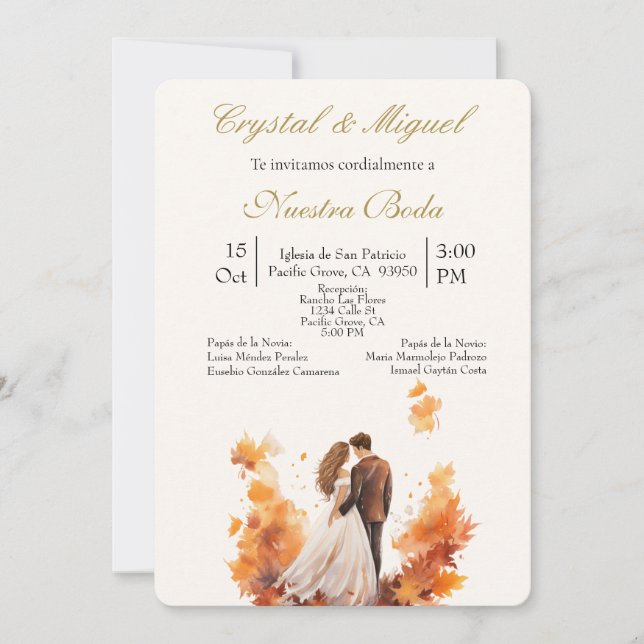 Invitation Autum bride and groom silhouette  (Devant)