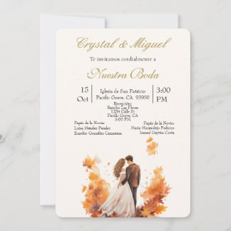 Invitation Autum bride and groom silhouette 