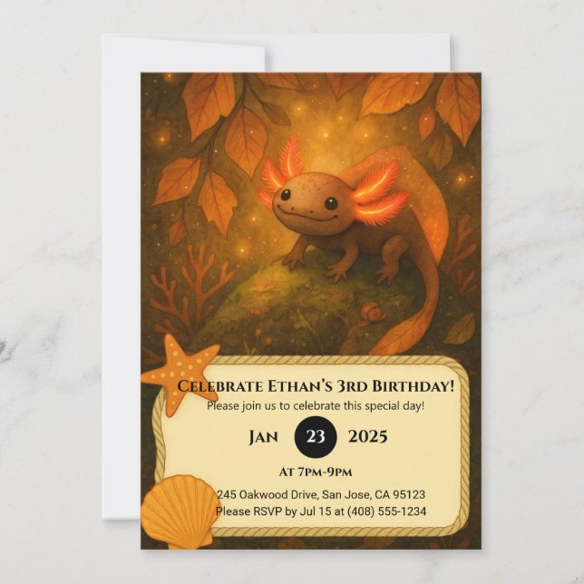 Invitation Autumn Forest Axolotl Birthday  (Devant)