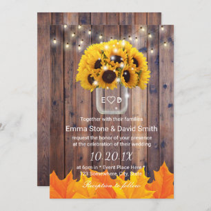 Invitation Autumn Sunflower Jar String lumières Mariage rusti