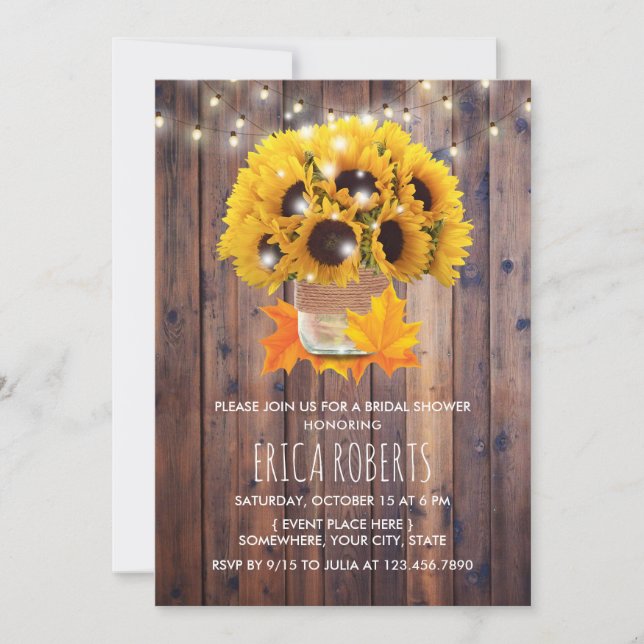 Invitation Autumn Sunflower Mason Jar Fête des mariées rustiq (Devant)