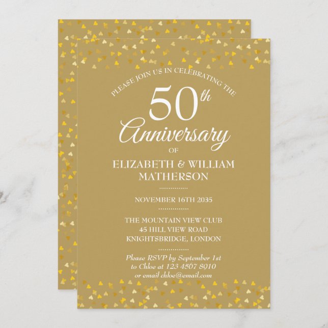 Invitation aux Coeurs d'Or du 50e anniversaire (Devant / Derrière)