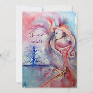 Invitation AVALON, Magie et Mystère rose pâle violet bleu