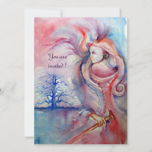 Invitation AVALON, Magie et Mystère rose pâle violet bleu