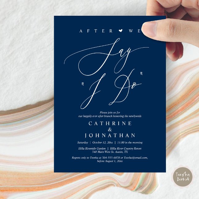 Invitation Avant de dire "Je le fais", Dîner de répétition Ma (Before we say "I Do", Wedding Brunch Invitation Card, PDF, Modern Romantic, in Navy Blue)