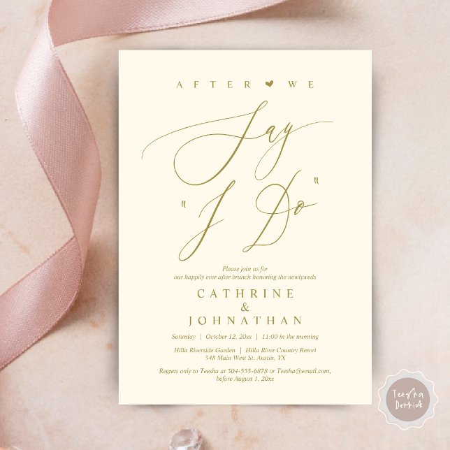 Invitation Avant de dire "Je le fais", Dîner de répétition Ma (Before we say "I Do", Wedding Brunch Invitation Card, PDF, Modern Romantic, in Classy Yellow Gold)