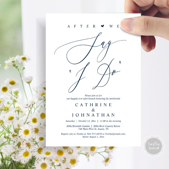 Invitation Avant de dire "Je le fais", Dîner de répétition Ma (Before we say "I Do", Wedding Brunch Invitation Card, PDF, Modern Romantic, in Navy Blue)