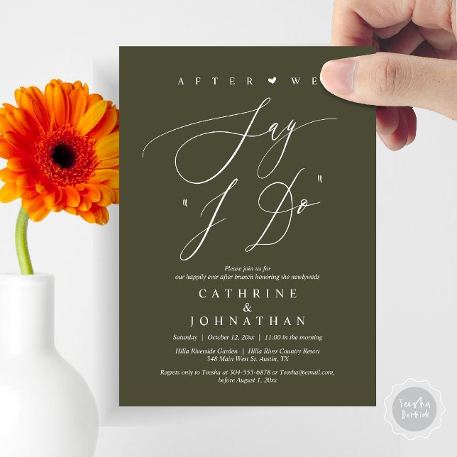 Invitation Avant de dire "Je le fais", Dîner de répétition Ma (Before we say "I Do", Wedding Brunch Invitation Card, PDF, Modern Romantic, in Olive Green)