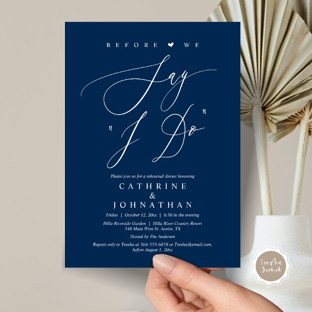 Invitation Avant de dire "Je le fais", Dîner de répétition Ma (Before We Say "I Do", Wedding Rehearsal Dinner Invitation Card, Digital PDF JPG, in Navy Blue)