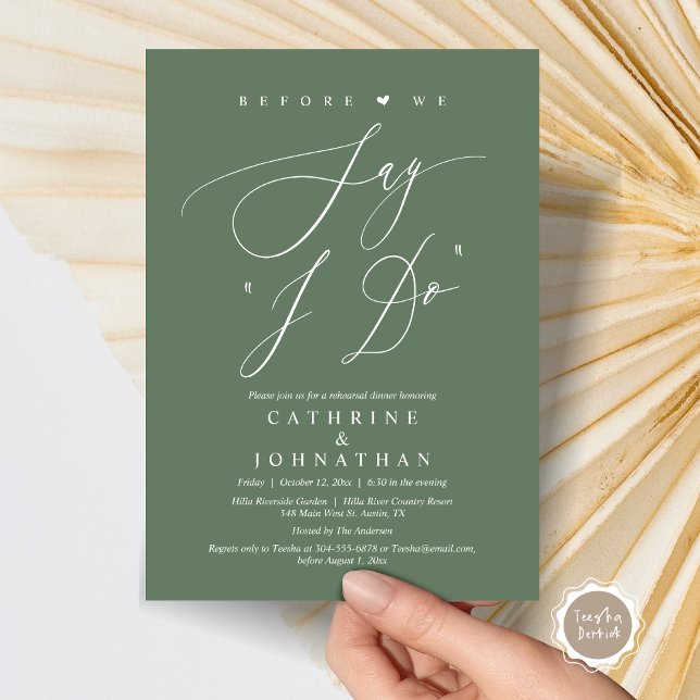 Invitation Avant de dire "Je le fais", Dîner de répétition Ma (Before We Say "I Do", Wedding Rehearsal Dinner Invitation Card, Digital PDF JPG, Forest Sage Green)