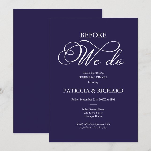 Invitation Avant de faire Élégant Dîner de répétition Bleu de (Devant / Derrière)