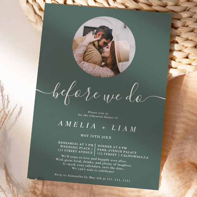 Invitation Avant de faire photo sauge vert de répétition dîne (Créateur téléchargé)
