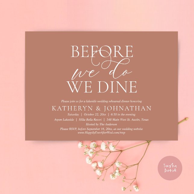 Invitation Avant De Le Faire, Nous Dînons, Dîner De Répétitio (Before We Do, We Dine, Wedding Rehearsal Dinner Invitation Card, PDF, in Romantic Script, Terracotta)