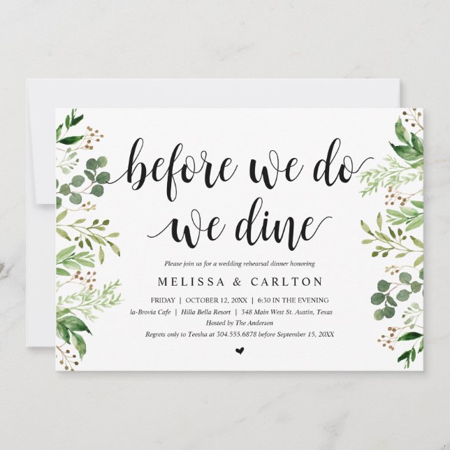 Invitation Avant de nous marier, nous dînons, verdure, dîner  (Devant)