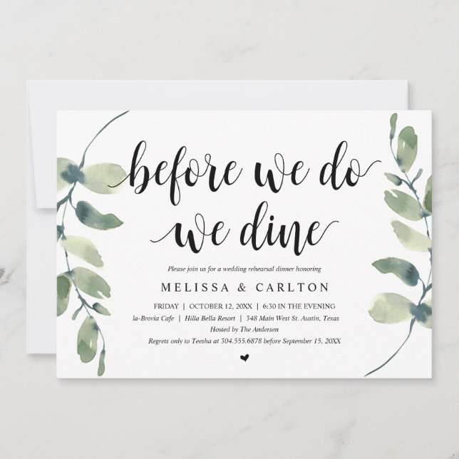 Invitation Avant de nous unir, nous dînons, Dîner de répétiti (Devant)