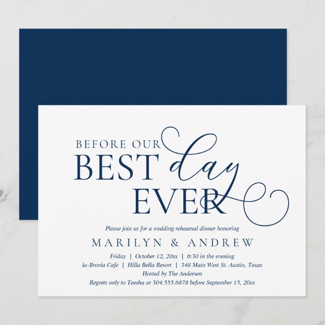 Invitation Avant Notre Jour, Dîner De Répétition Mariage Invi (Devant / Derrière)