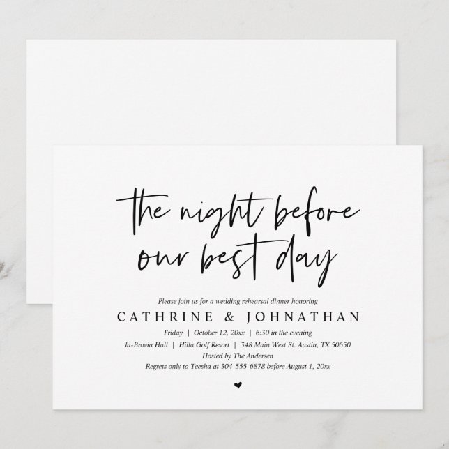 Invitation Avant notre meilleure journée, Dîner de répétition (Devant / Derrière)