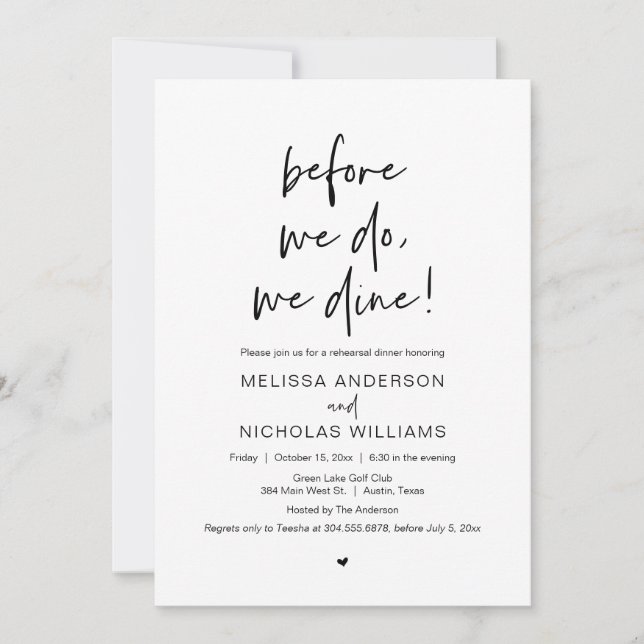 Invitation Avant Nous, Nous Dînons, Dîner De Répétition Maria (Devant)