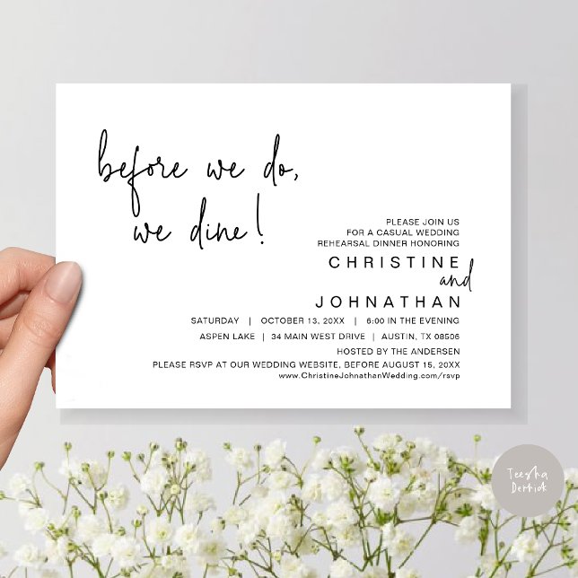 Invitation Avant Nous, Nous Dînons, Dîner De Répétition, Noir (Before We Do, We Dine, Wedding Rehearsal Dinner Invitation Card, PDF, in Black and White)